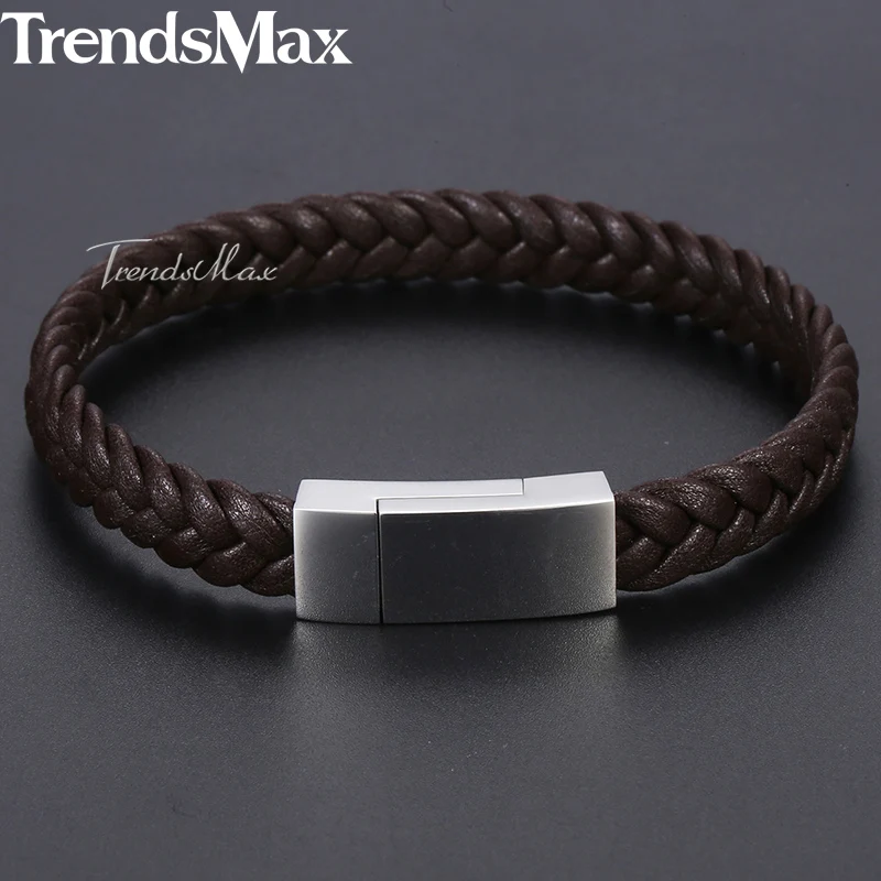 9mm Microfiber Braided Leather Bracelets For Men Black Brown Wristband Bracelet Stainless Steel Square Magnetic Clasp DLBM17 | Украшения и