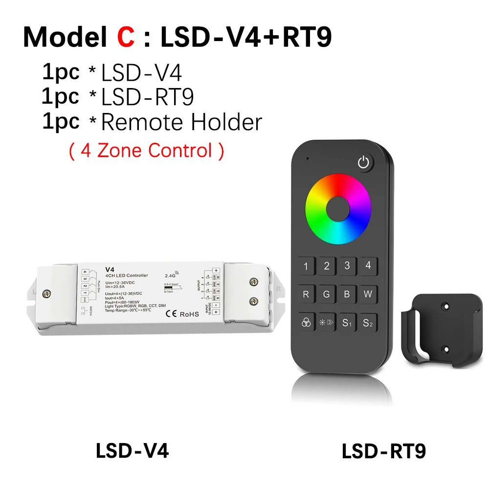 Model C Светодиодная лента RGBW/RGB/ССТ/затемнением+ 2,4G Беспроводной РЧ пульт дистанционного управления 4 канала светодиодный RF контроллер для RGB/RGBW Светодиодные ленты светильник - Цвет: Model C