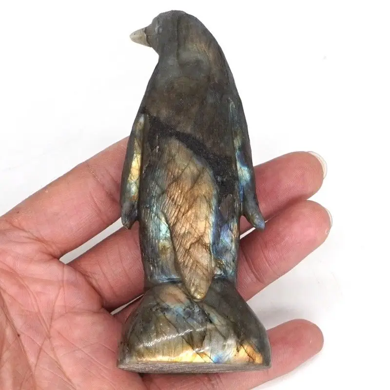 Penguin Natural Labradorite Animal Totem Statue Stone Sculpture Home Decor 4.33" | Дом и сад