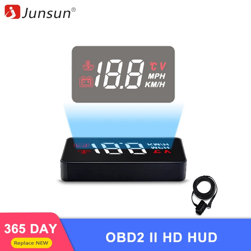 Junsun HUD Head Up display 5 ''OBD2 II EUOBD автомобильный скоростной проектор для ветрового