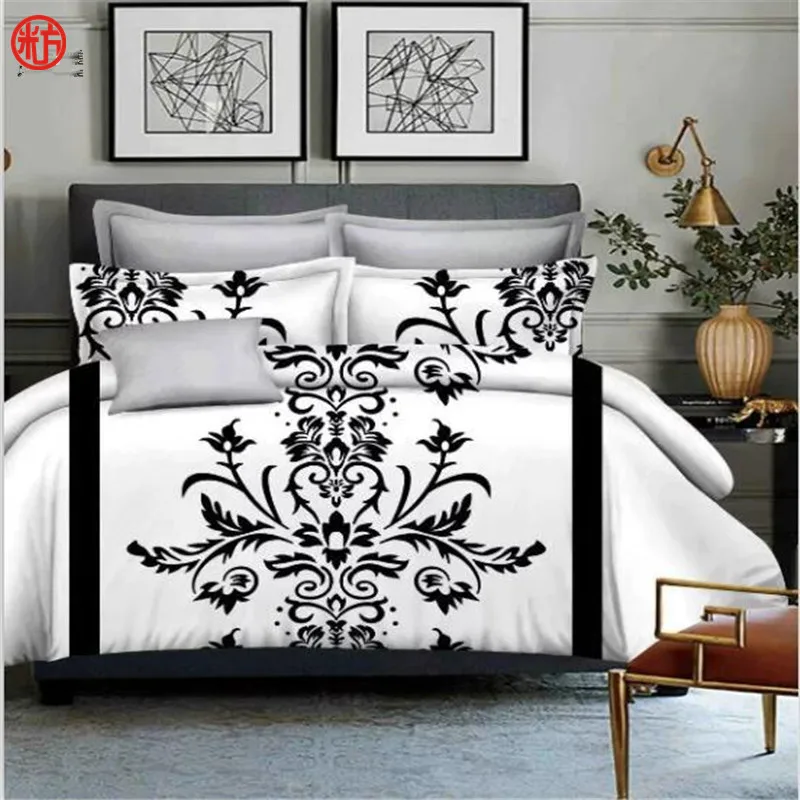Модный комплект постельного белья с белыми и черными цветами 3 шт./компл. (один