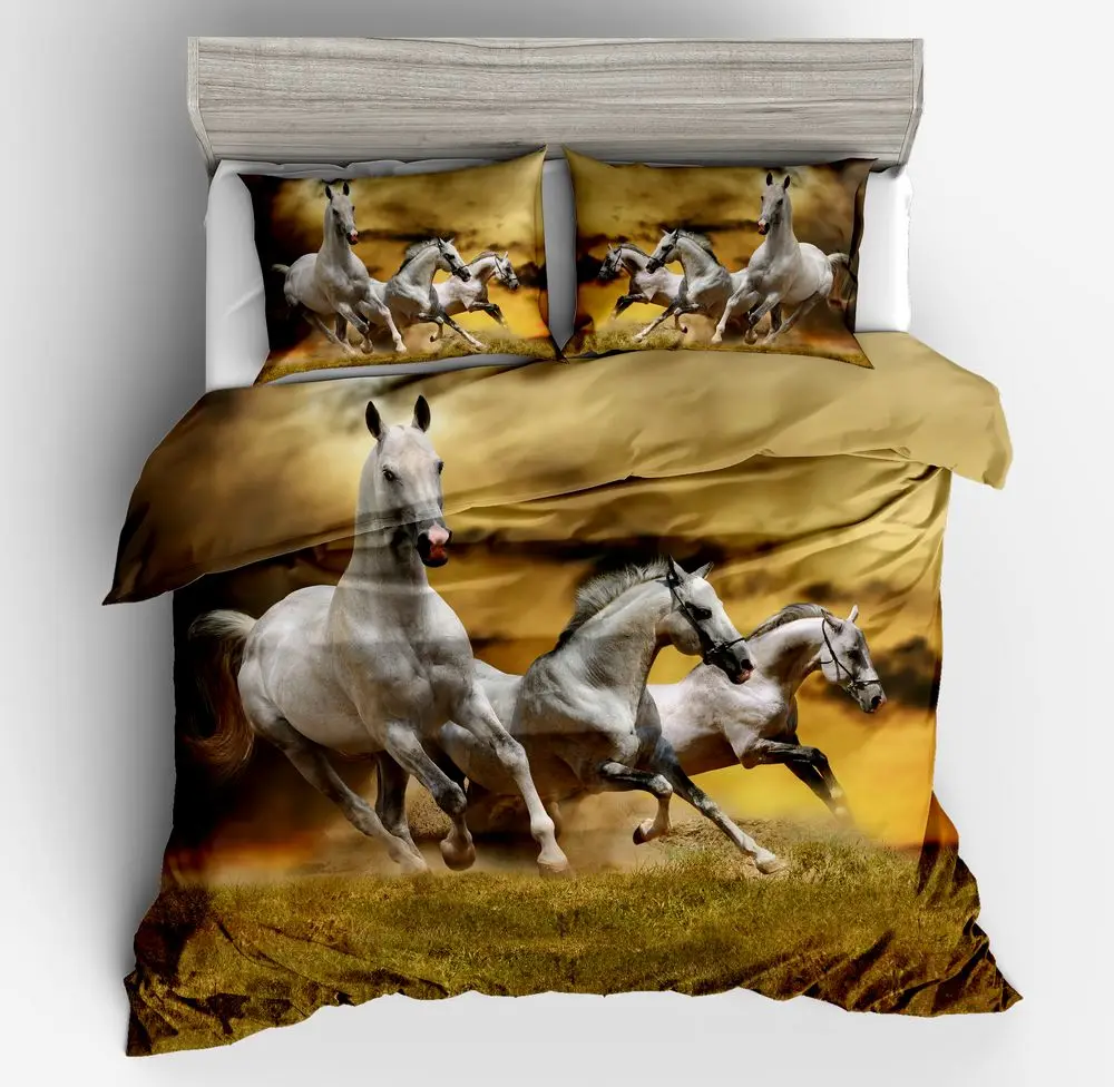 Комплект постельного белья с пододеяльником и наволочкой изображением лошади |