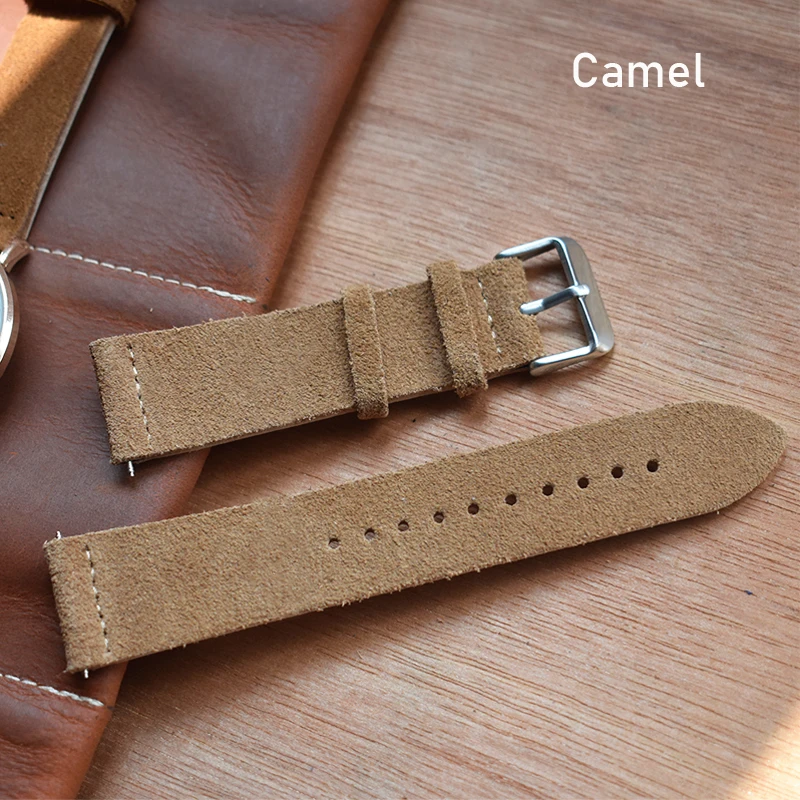 camel Onthelevel 18 мм, 20 мм, 22 мм, 24 мм, замшевый ремешок для часов, двойной слой, кожа, ручная работа, винтажный ремешок для часов, замшевые Ремешки для наручных часов# C - Цвет ремешка: camel