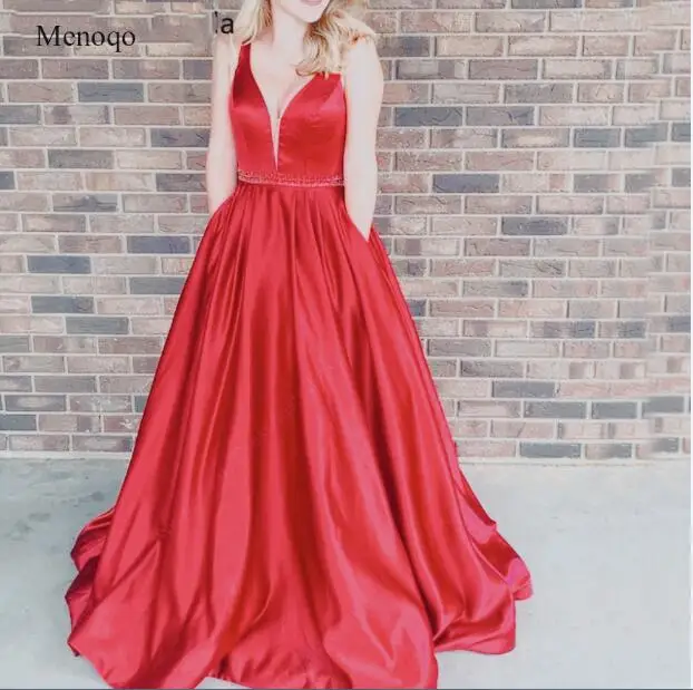 Vestidos de fiesta ТРАПЕЦИЕВИДНОЕ атласное элегантное платье для выпускного вечера с бисером на талии длинное Vestido formatura женское торжественное платье вечернее платье - Цвет: Красный
