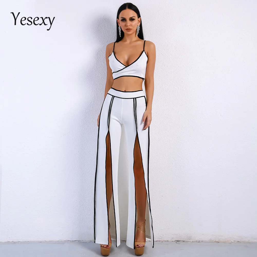 Женский комбинезон Yesexy белый с высоким разрезом открытыми плечами комплект из