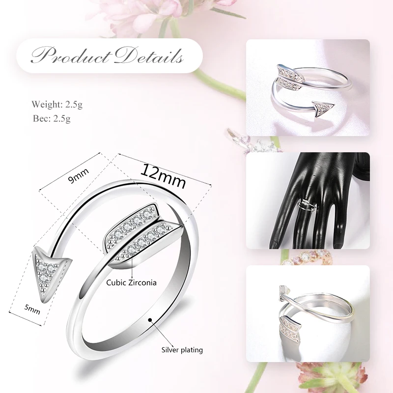 Женское кольцо с прозрачными круглыми манжетами UMODE регулируемое из белого