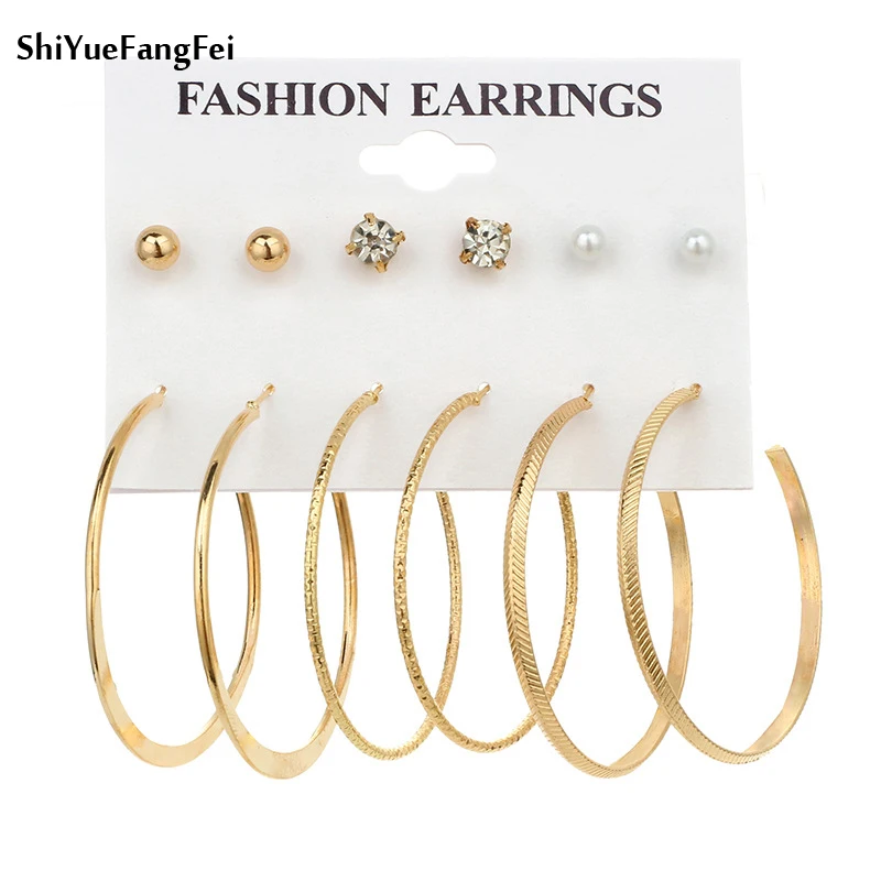 6 Пары/компл. серьги модные элегантные блестящие серьги-гвоздики золотого цвета с