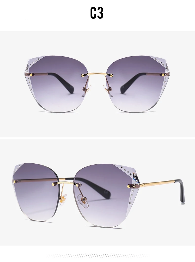 TAOTAOQI Luxury Cat Eye Sunglasses Women Designer Brand Fashion Rimless Rhinestone Sun Glasses Female UV400 Vintage Eyewear