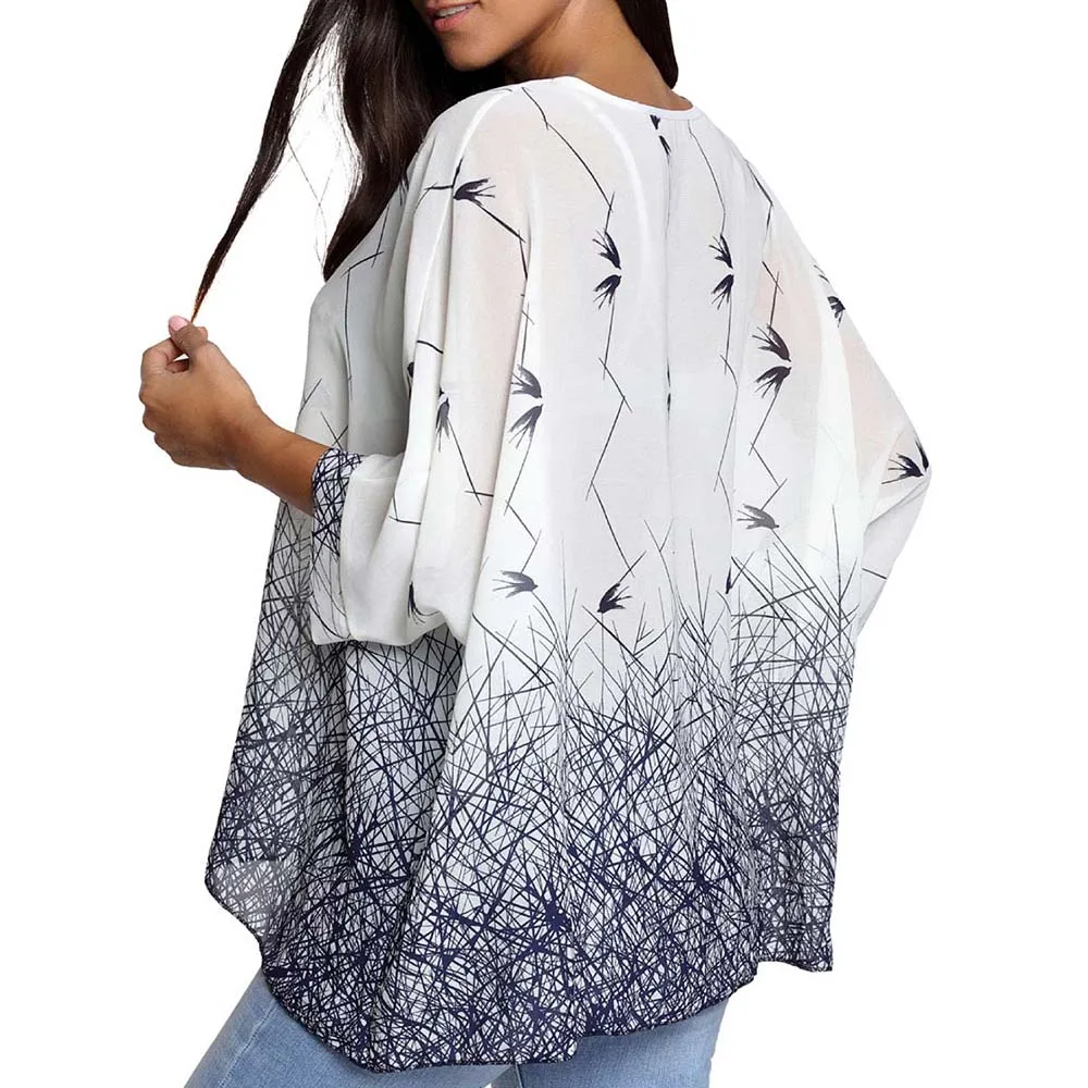

Women Loose Chiffon Blouses Summer Bohemian Sun Protection Pullover Causal Batwing Bikini Cover Nice Beach Vacation Floral Tops