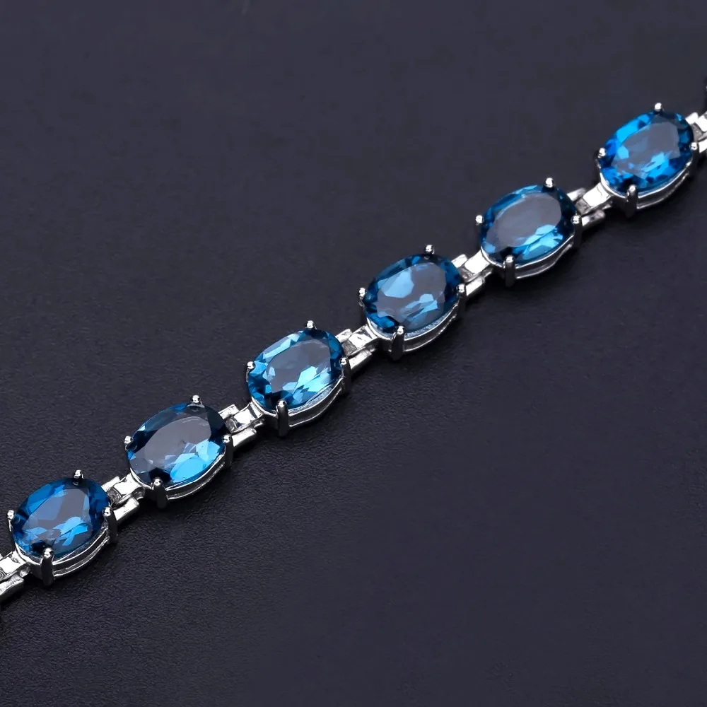 Женский браслет с голубым топазом 19Ct из серебра 925 пробы|Гибкие и жесткие