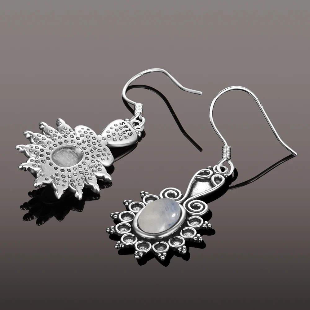 

New Style Oval Ethnic Flower Moonstone Women's 925 Sterling Sliver Drop Earrings Wedding Party Anniversary Engagement Jewelry