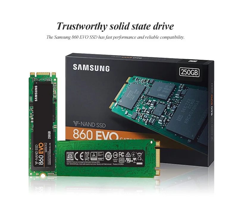 SAMSUNG 860 EVO SATA M.2 Внутренний твердотельный накопитель 250 ГБ 500 ГБ 1 ТБ V-NAND SATA до 550 МБ/с./с SSD для настольного компьютера, ноутбука, компьютера