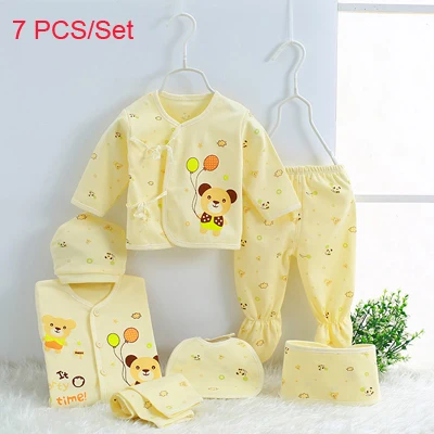 Yellow02 7 PCS Комплекты одежды для новорожденных Одежда для маленьких девочек и мальчиков Симпатичные мягкие детские подарок для младенцев хлопковое нижнее белье с изображением героев мультфильмов(5 шт./компл.)(7 шт./компл - Цвет: Yellow02 7 PCS