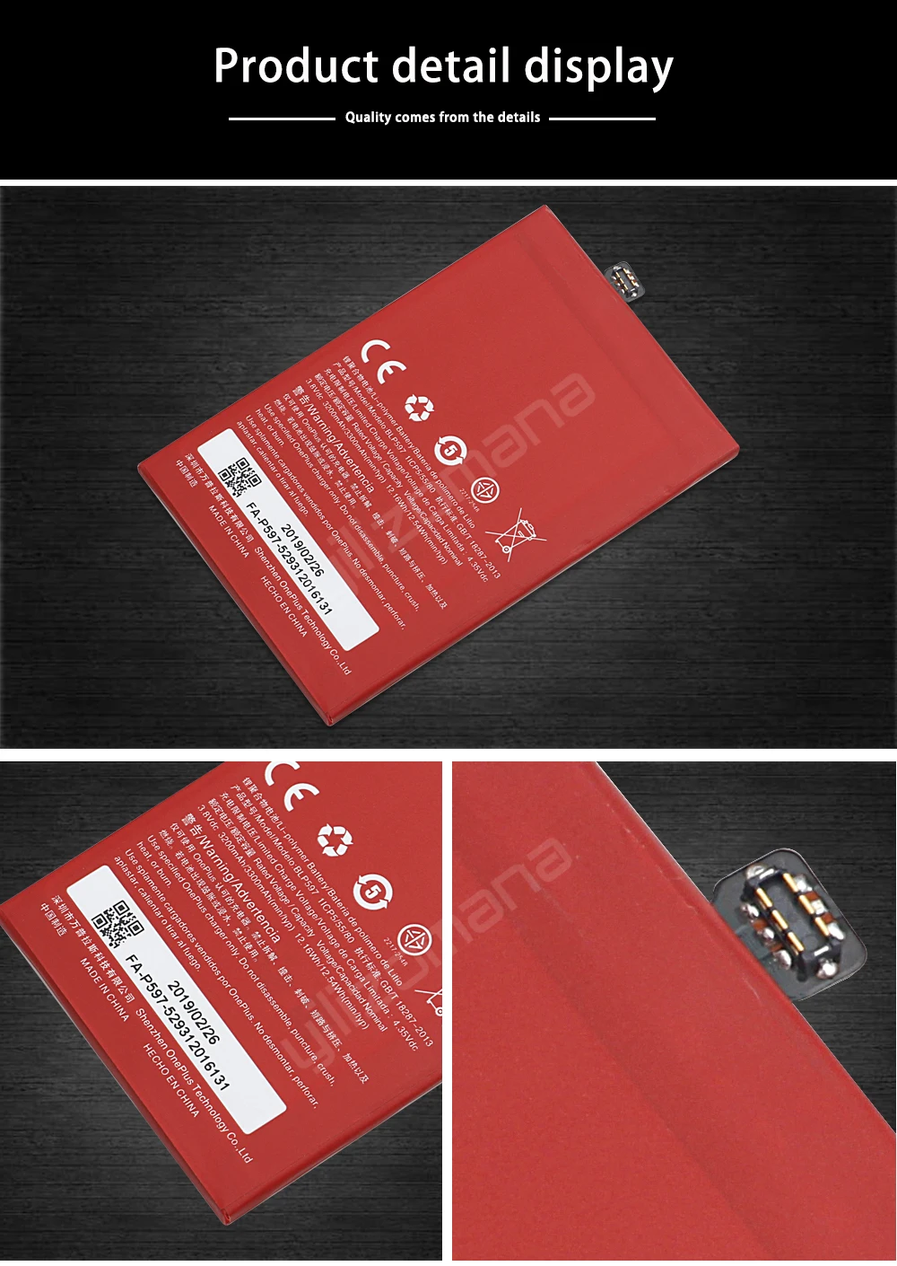 Аккумулятор ONEPLUS для телефона OnePlus 2 A2001 BLP597 3200/3300 мАч Высокое качество Замена литий-ионных батарей Бесплатные инструменты