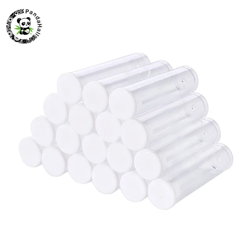 

50pcs 55x15mm Transparent Clear Plastic Tube Bead Containers Box Empty Tube Bottles with White Caps Beads Storage Packaging