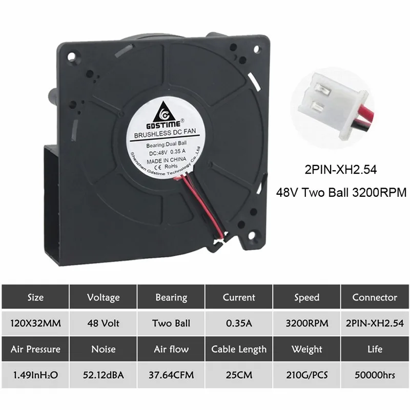 48V Ball 3200RPM 1 шт. Gdstime 120 мм 12 см вентилятор 5 в 12 В 24 в 48 в 110 в 115 в 220 в 240 в 120X120X32 мм шариковый компьютер радиальный турбо вентилятор охлаждения - Цвет лезвия: 48V Ball 3200RPM