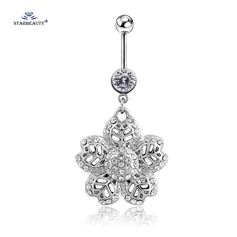 Белый Bijoux цветок пирсинг живота Ombligo пупка кольца болтаются номбрил кольцо для