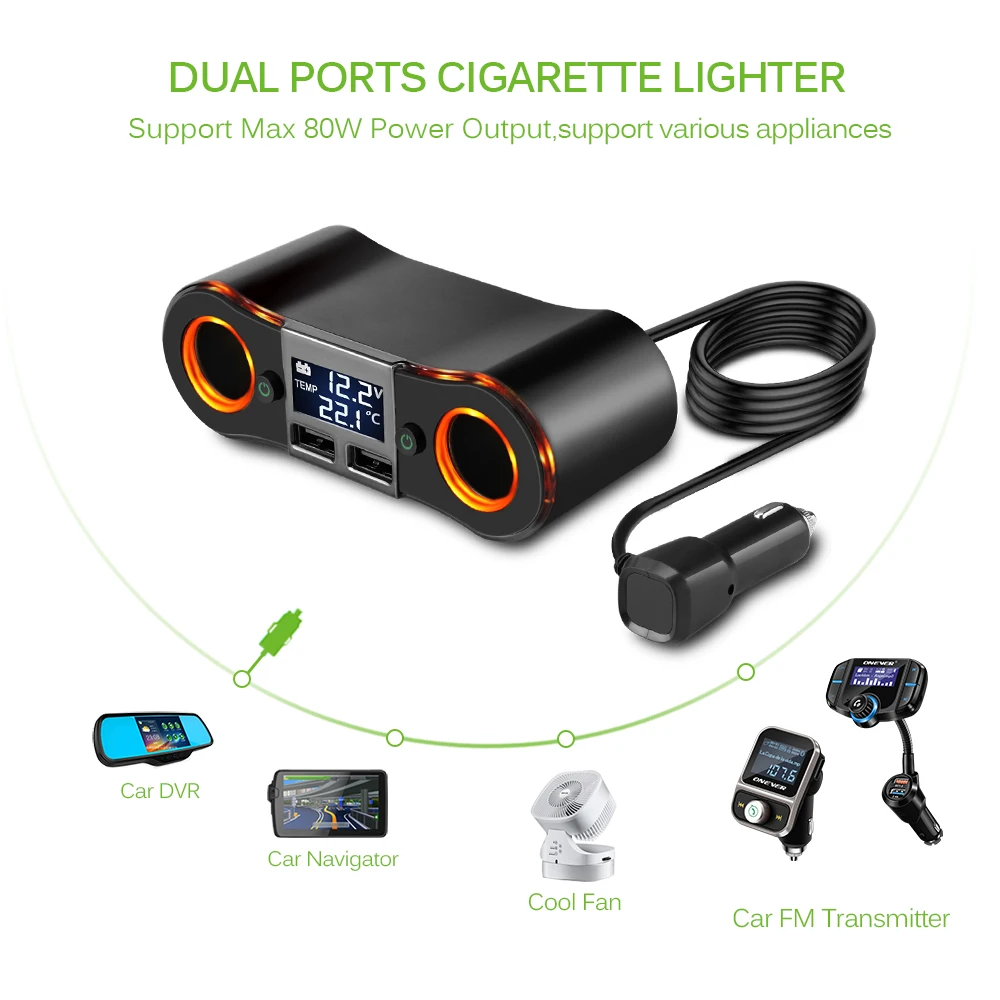 

Onever Car Cigarette Lighter Socket Splitter Power Adapter Outlet with Independent Switch 3.5A Dual USB Charger DC12-24V