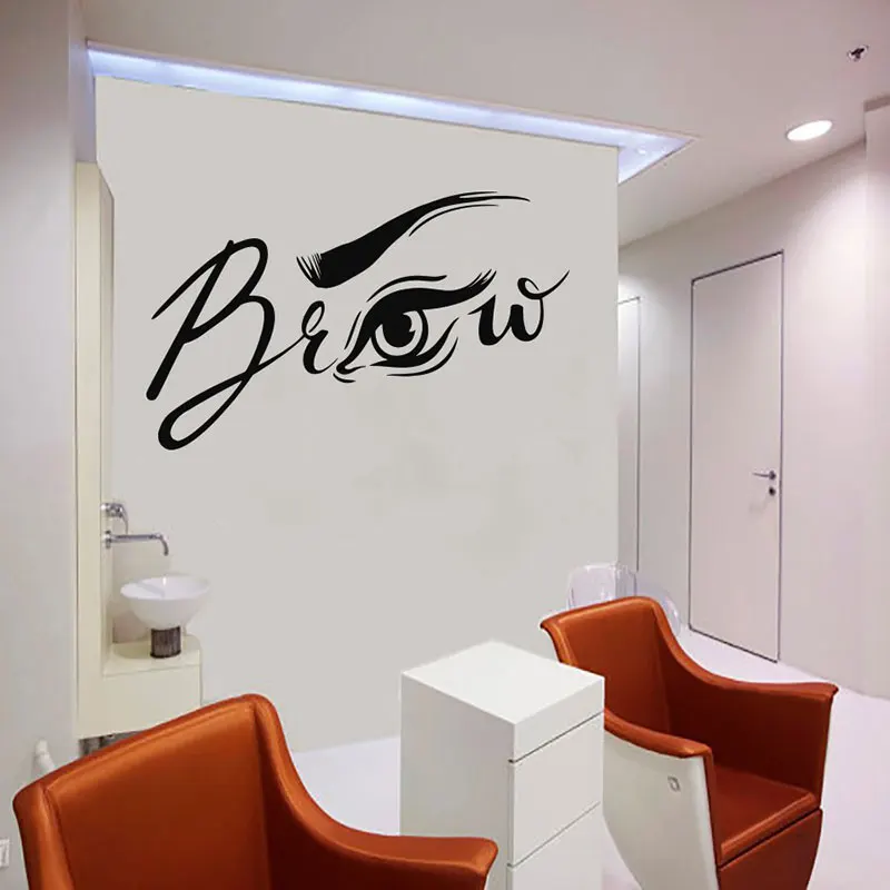 Настенные виниловые наклейки для салона красоты Brows на окна женские ресницы