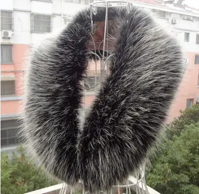black with white Осенне-зимний женский шарф кашне из искусственного лисьего меха енота воротник из искусственного меха с капюшоном 105 см - Цвет: black with white