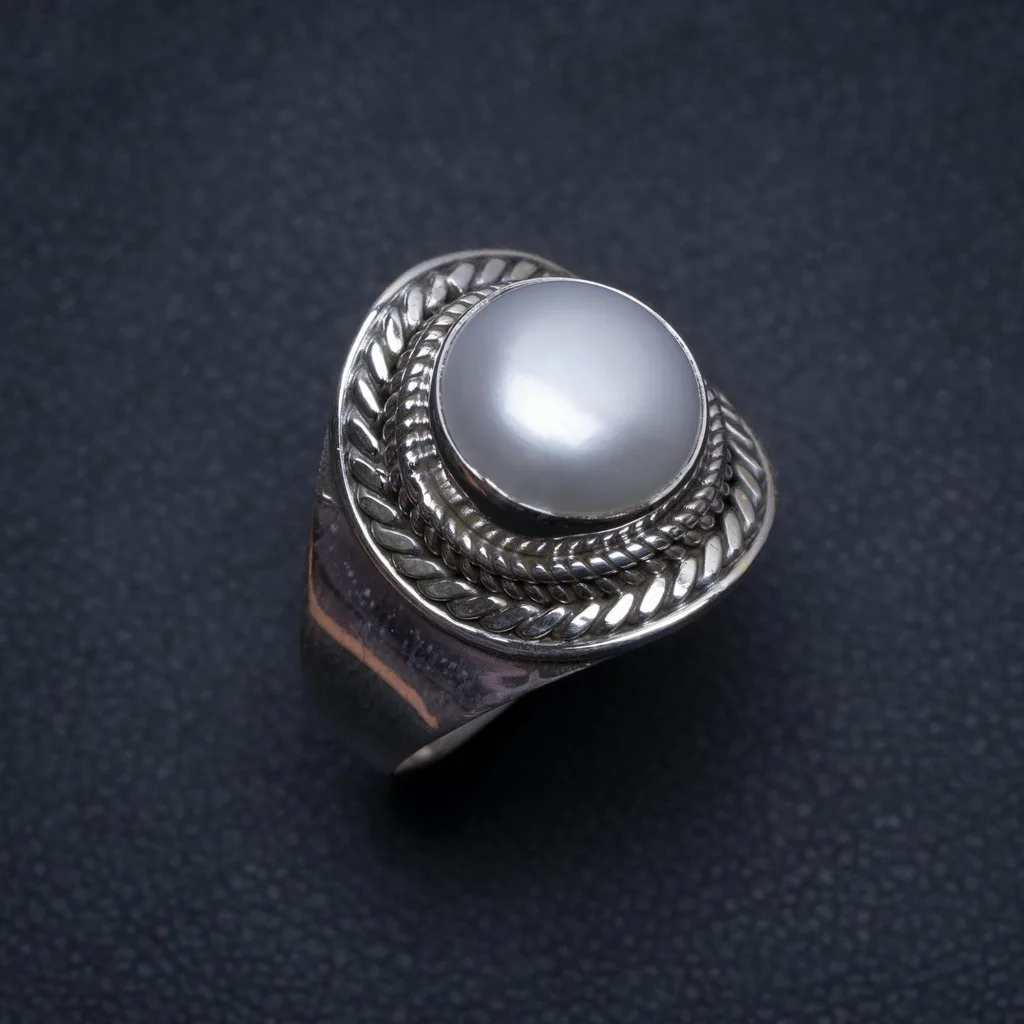 Винтажное серебряное кольцо ручной работы с натуральным речным жемчугом размер