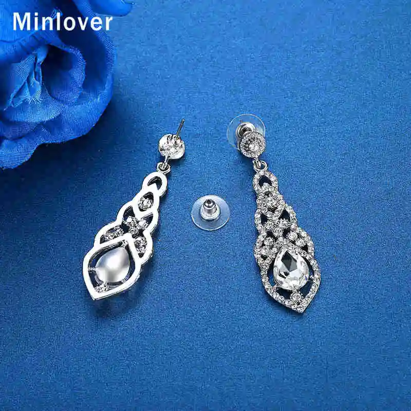 Minlover Новые Свадебные Длинные серьги с кристаллами для женщин цвета шампанского