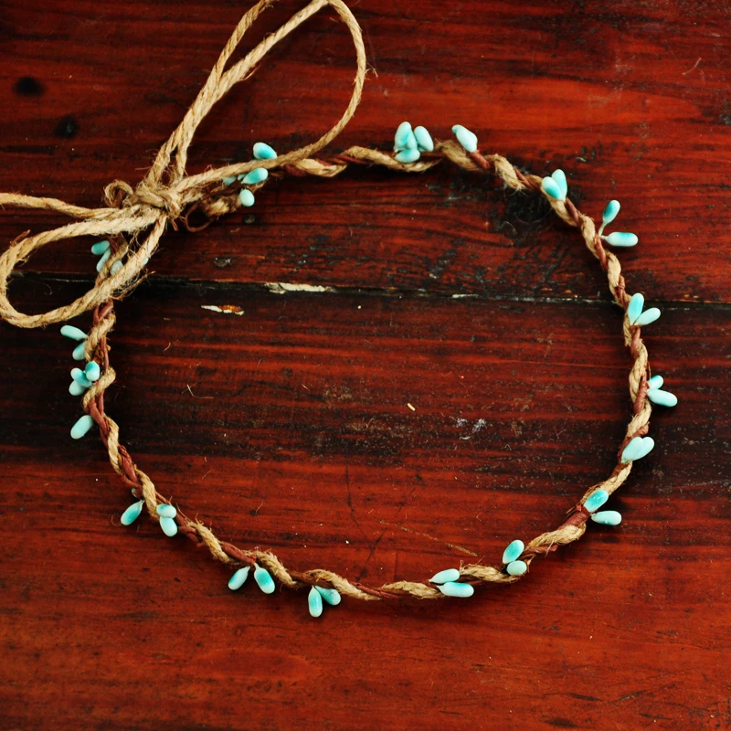 

10 PCS Handmade Rustic Dainty Blue Pip Berries Twine Wreath Flower Crown Festivals Feminine Whimsical Fresh Cute Christmas Gift