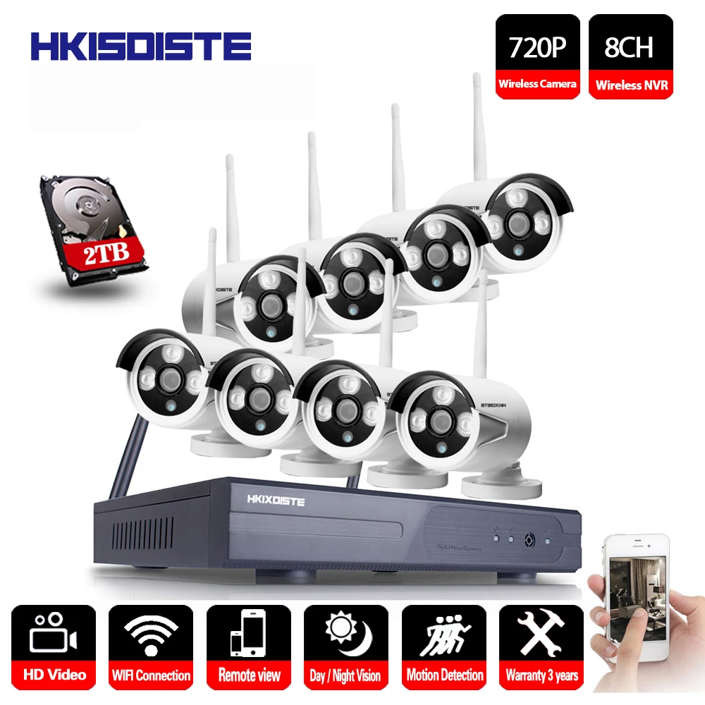 Plug and Play 8CH 1080P HD Беспроводной NVR комплект P2P 720P Крытый Открытый ИК ночного видения