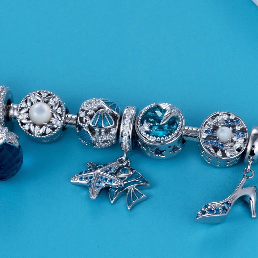 Видео! Подвеска для браслета в виде голубой тропической рыбы и морской звезды