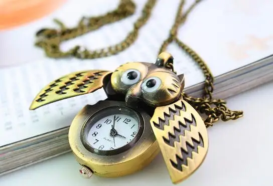 

10pca /lot Unique antique fashion alloy vivid owl pocket watches pendent necklace P28