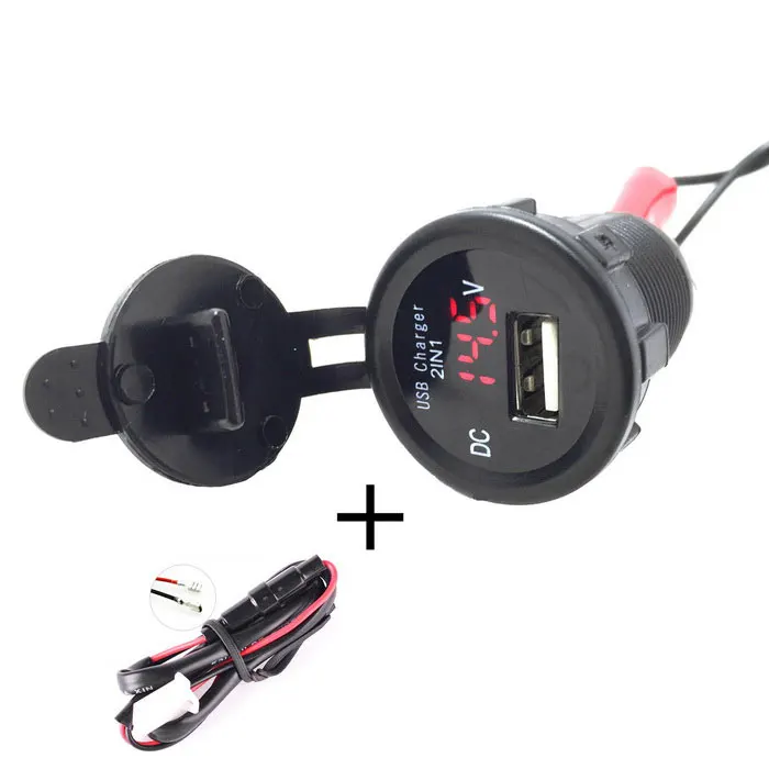 Автомобиль Мотоцикл водонепроницаемый 2.1A USB зарядное устройство w/вольтметр