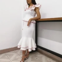 summer elegant white 2pcs set dress ruffles red contast color edge elegant ladies fashion casual office lady work dress xxl