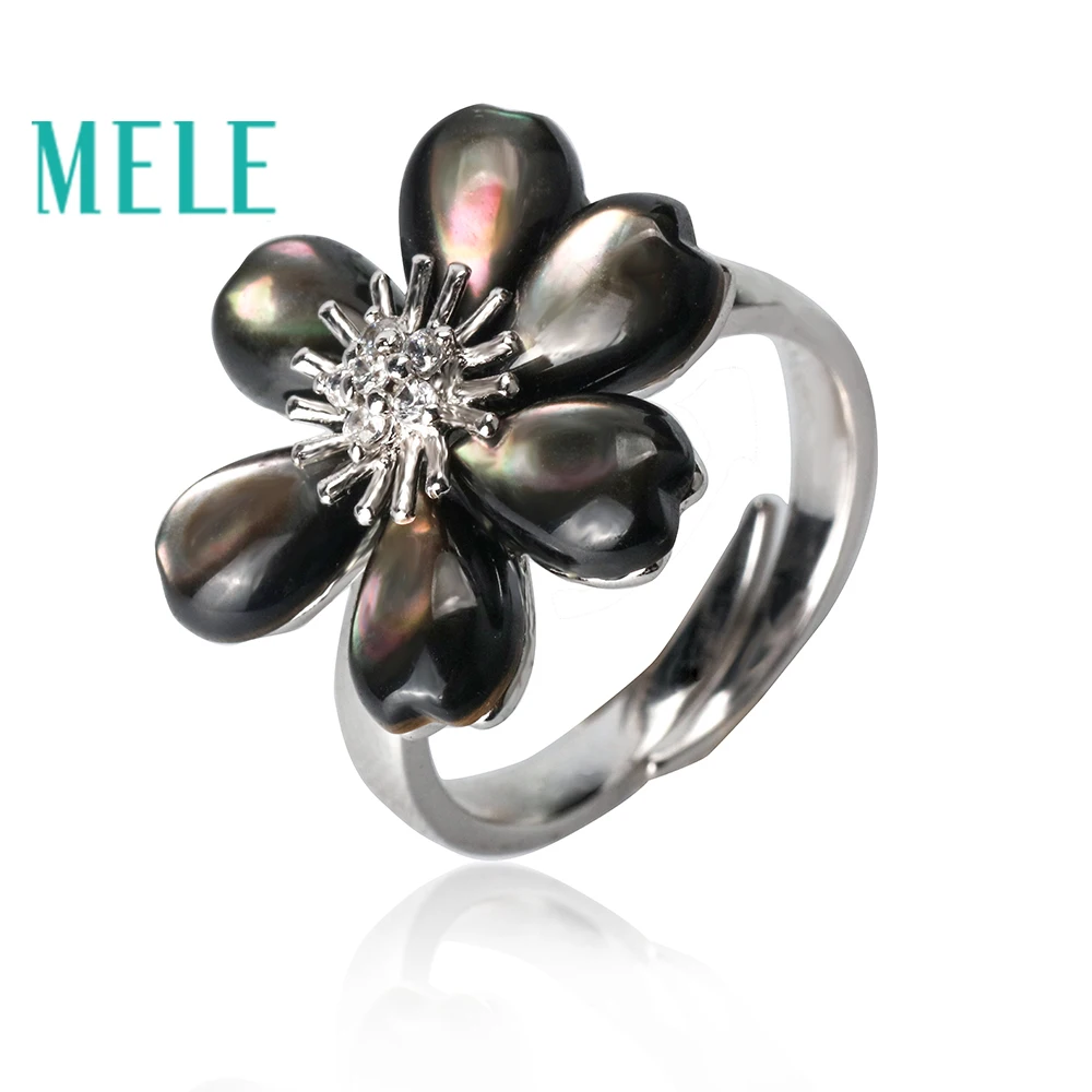 

New arrival black shell 925 sterling silver rings for women,fashion flower with exquisite processing charm jewelry