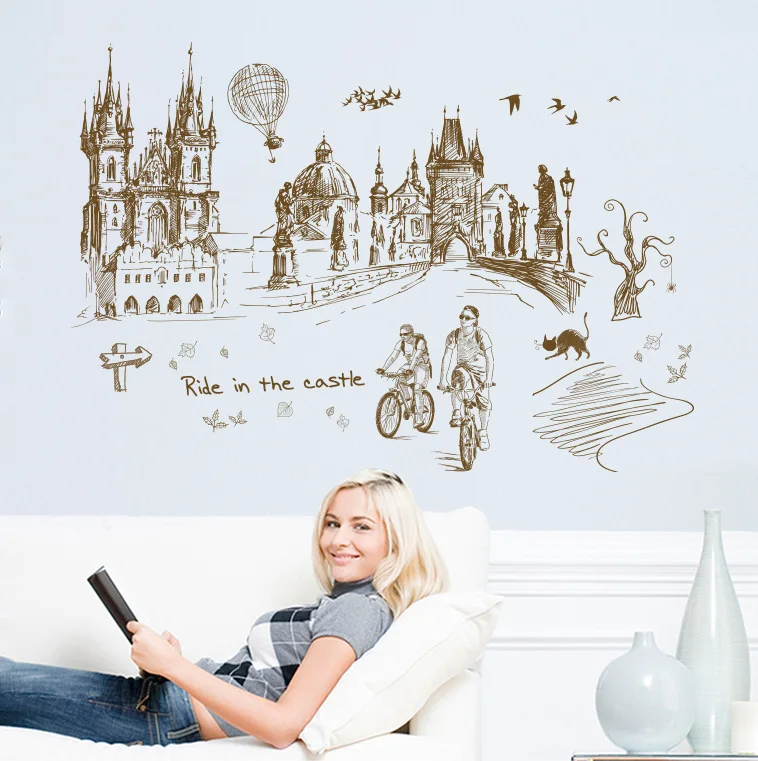 Наклейка на стену с астрацией в замке DIY креативное Городское путешествие