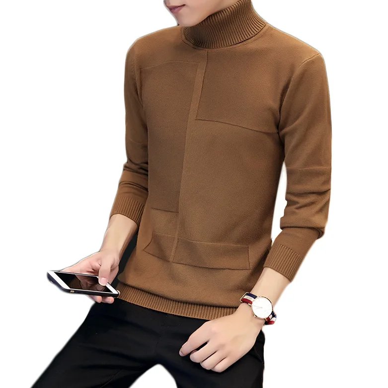 Мужская одежда с высоким воротником однотонный пуловер длинными рукавами серого