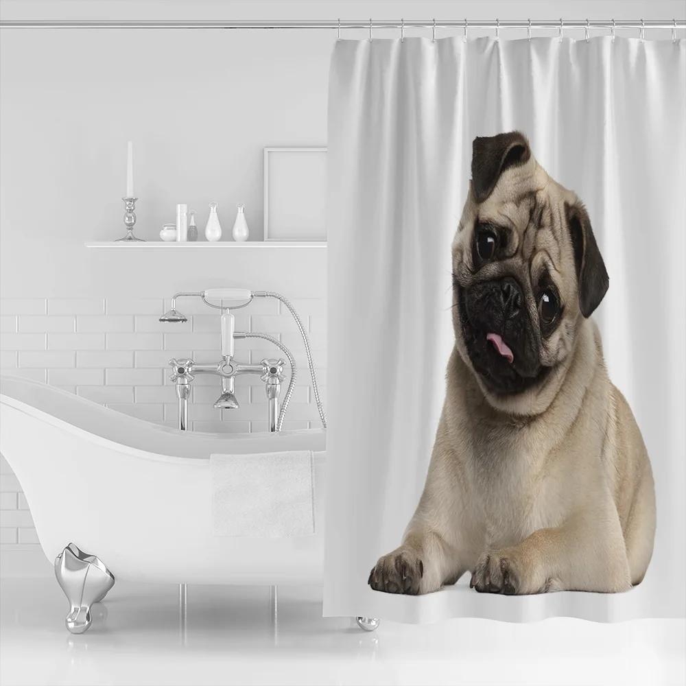 Занавеска для душа с милым животным Мопсом водостойкая занавеска животными