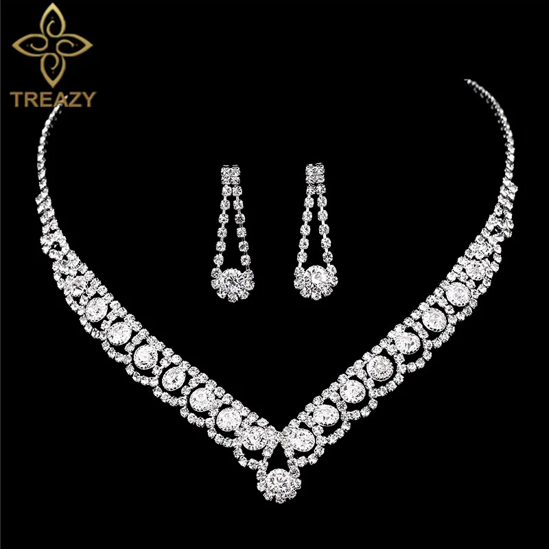 clear TREAZY, новинка, королевский синий кристалл, Свадебные Ювелирные наборы, стразы, колье, ожерелье, серьги, женские свадебные ювелирные наборы - Окраска металла: clear