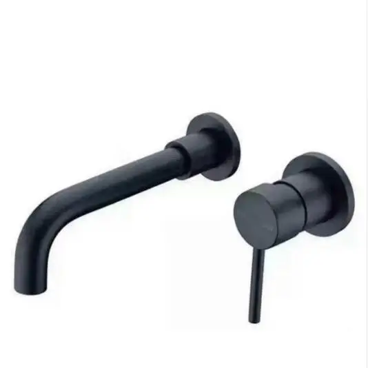 High Quality Round 2 Hole In Wall Sink Basin Mixer Tap faucet Bathroom Spout Faucet Single Lever Matt Black/ Chrome | Обустройство