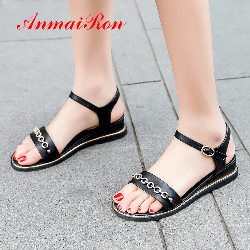 

ANMAIRON 2019 New Arrival Genuine Leather Basic Casual Shoes Woman Wedges Shoes for Women Solid Sandals Size 34-43 LY2322