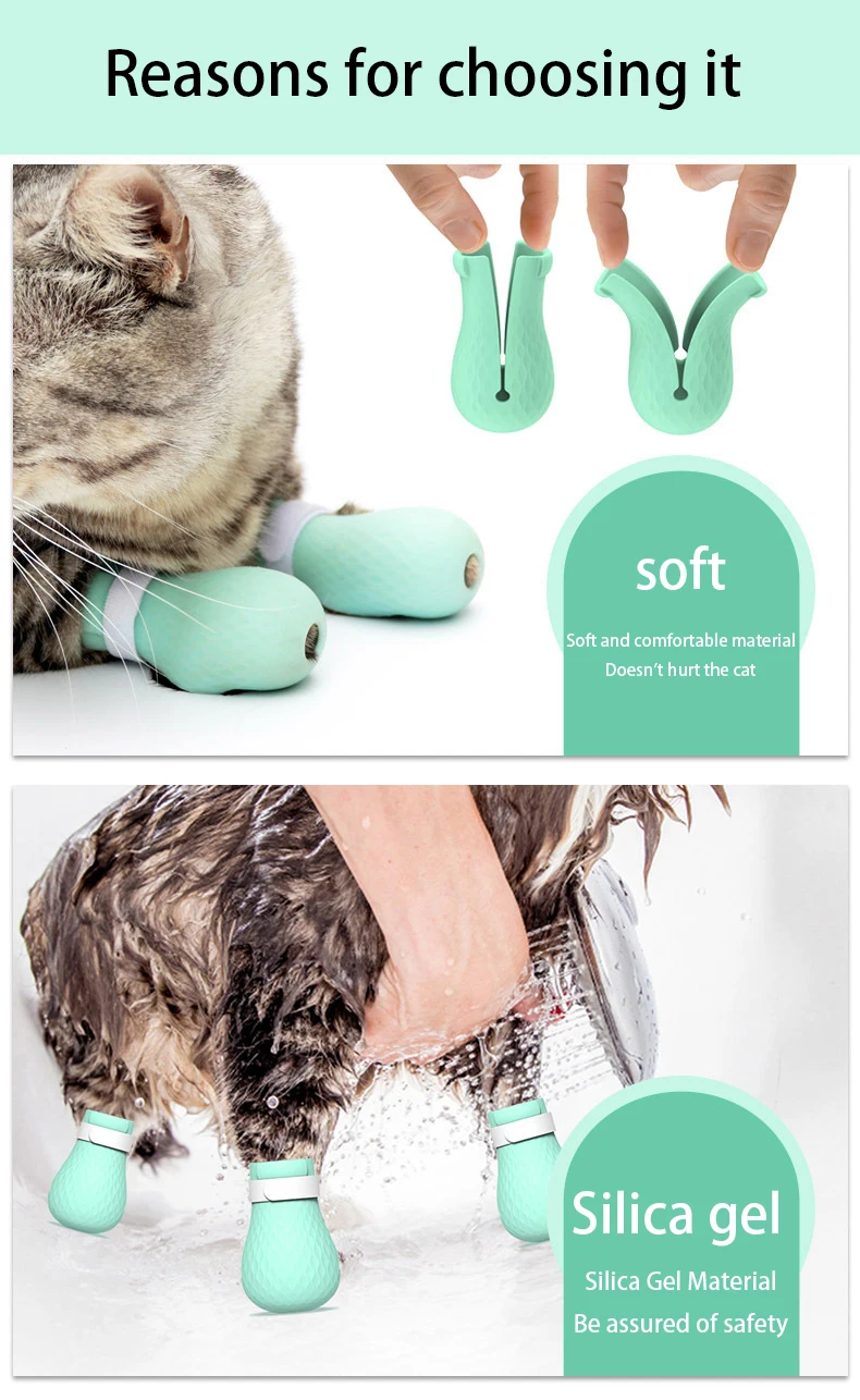 Adjustable Pet Cat Paw Protector for Bath Soft Silicone Anti-Scratch Shoes Cat Grooming supplies Checking Cat Paw Cover