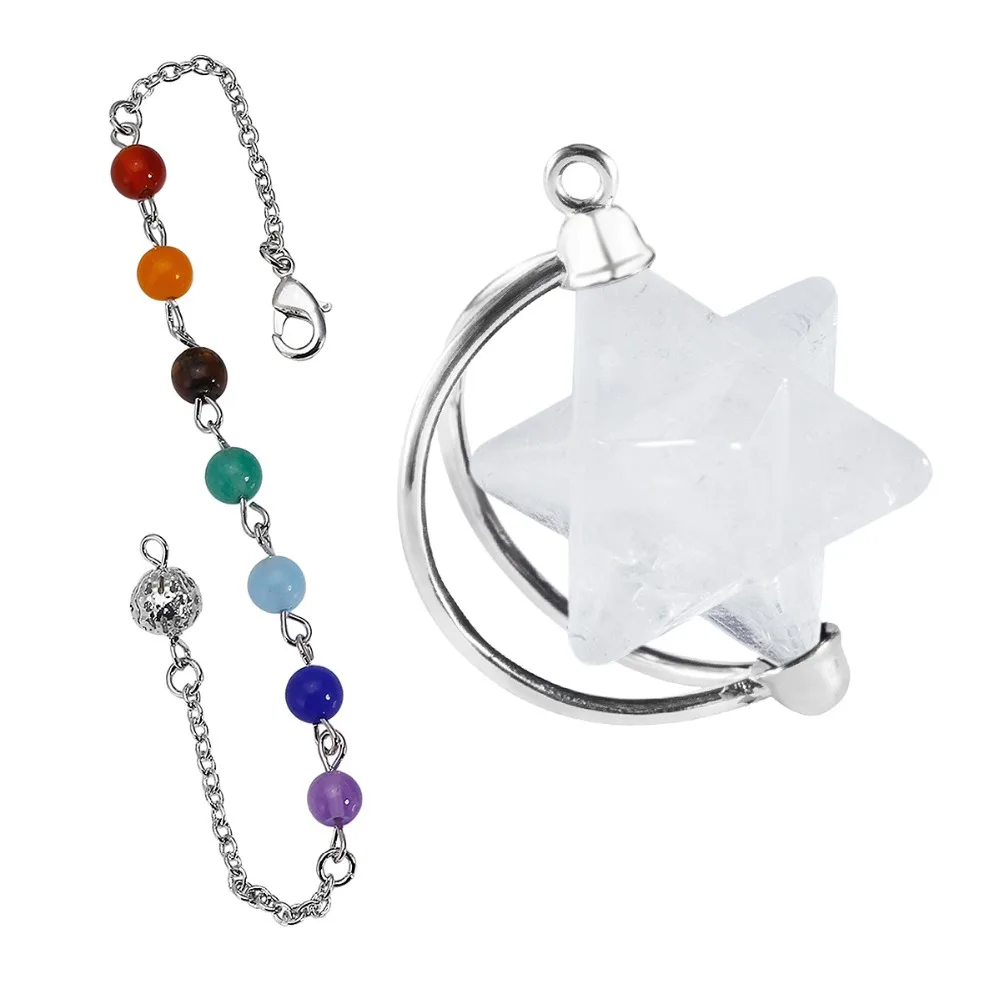 SUNYIK Rock Quartz Меркаба звезда маятник с 7 Чакра бусы цепь гадание метафизический