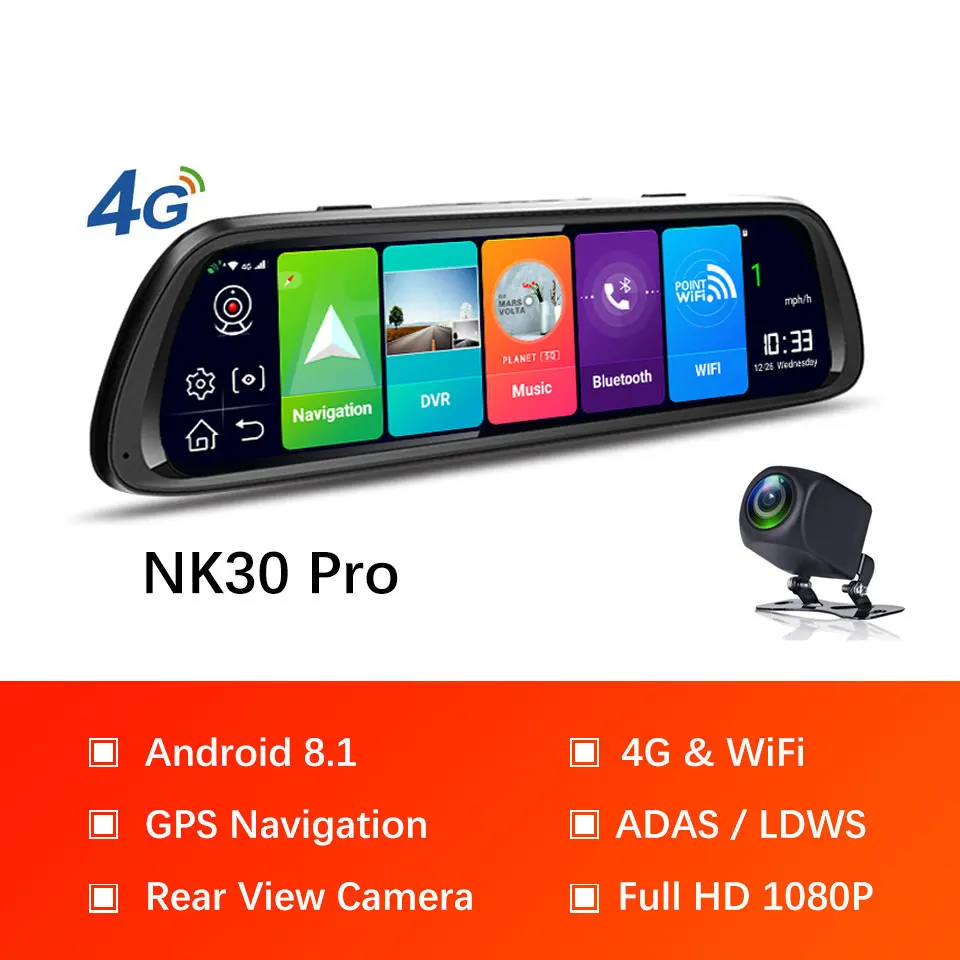NT30 Pro Olysine 10 ''Android 8,1 4G зеркало заднего вида автомобиля dvr камера gps навигатор ADAS WiFi видеорегистратор HD 1080P поток Медиа Видео рекордер - Название цвета: NT30 Pro