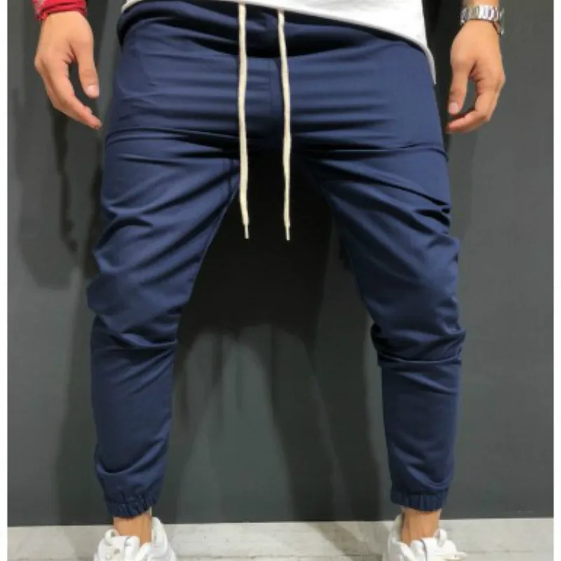 

2019 Spring men's Casual Pants woven Cotton fabric solid color slim fit pants men's Jogger Streetwear Trousers A091