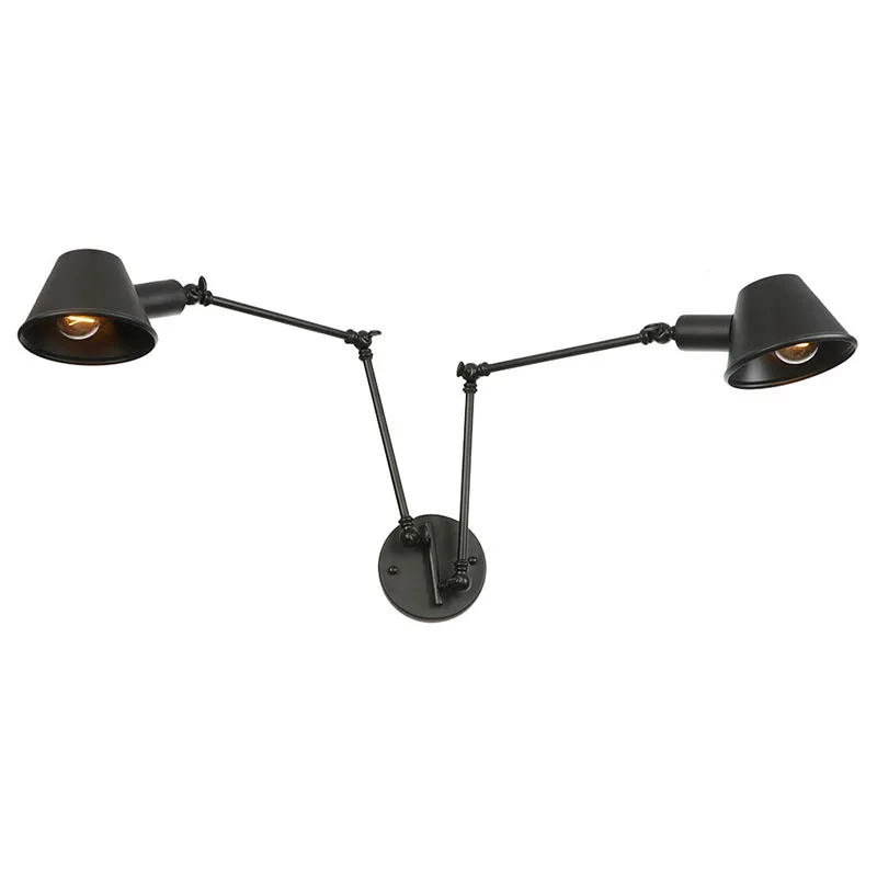 Loft retro Matte Black iron shade adjustable swing arm reading wall lamps e27 led 85-265V Lights for workroom bedroom bar cafe | Освещение