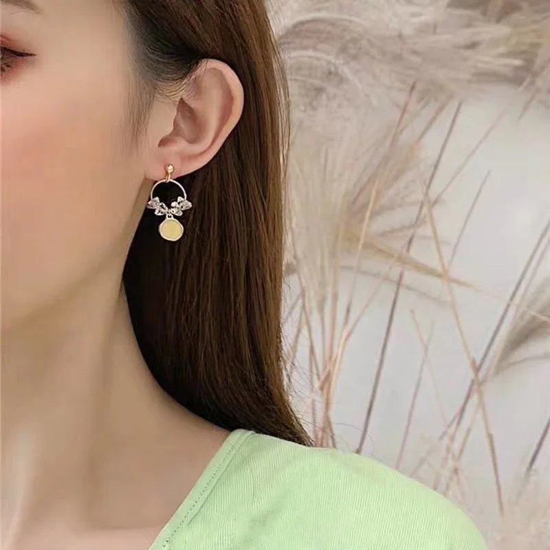 MENGJIQIAO Новые прозрачные блестящие Кристальные круглые Висячие серьги для женщин девочек элегантные милые масляные капельные Круглые Подвески Ювелирные изделия Подарки