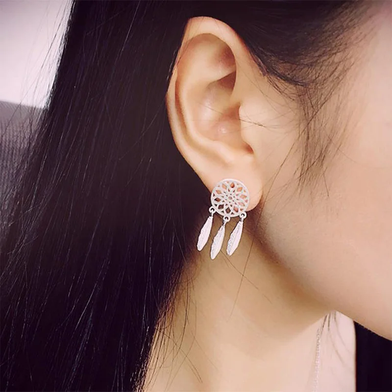 New Fashion Feather Earrings Folk Style Retro Stud for Women Wedding Gifts 2018 Jewelry Girl Dropshipping | Украшения и
