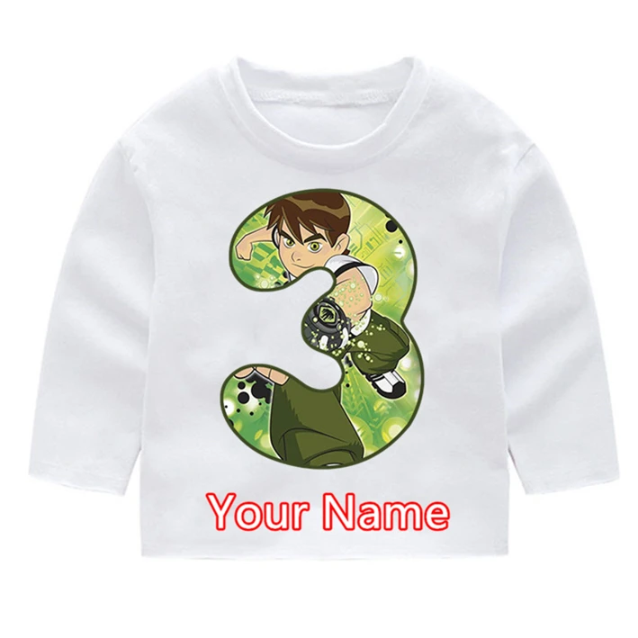 P244-3N Ben 10/Детские Модные хлопковые футболки с длинными рукавами для дня рождения с цифрами детские топы с длинными рукавами, кофта с капюшоном для маленьких девочек - Цвет: P244-3N