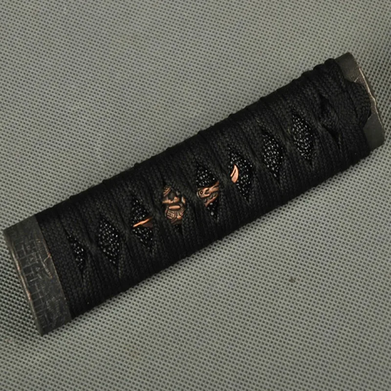 Прямой Tsuka черная шелковая Ito и Имитация Черной Rayskin сплава Fuchi Kashira фитинг для