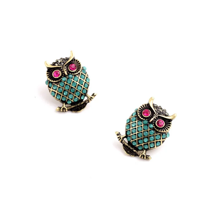 Женские серьги гвоздики KISS ME Винтажные с имитацией драгоценных камней и совы