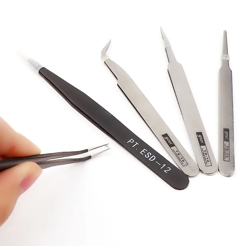 1 шт. антистатические изогнутые пинцеты из нержавеющей стали для наращивания